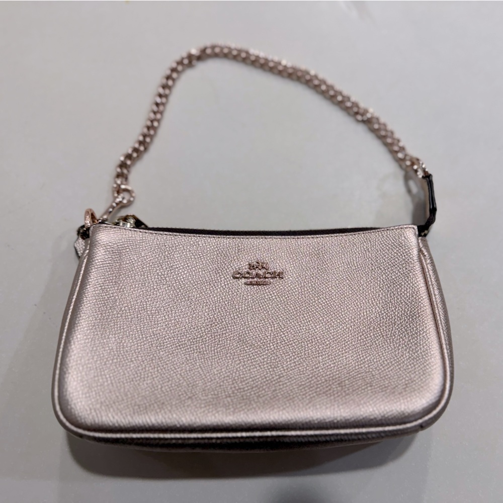 Coach Metallic Rose Gold Clutch with Chain Strap